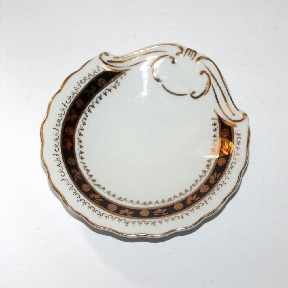 Arnart Porcelain Candy Dish Regency Victorian Revival white black gold hell